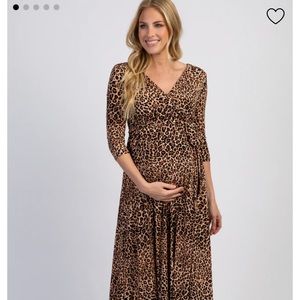 Pink Blush Brown Leopard Print Maternity/Nursing Wrap Maxi Dress